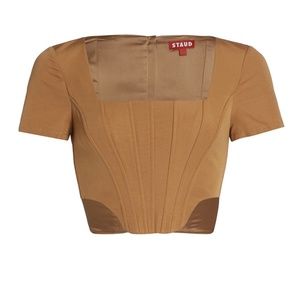 STAUD Peony Corset Bustier Crop Top - Beige Brown